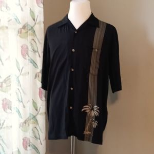 Bamboo Cay Men's Hawaiian Shirt Pinstripes and Palm Trees Size L EUC Large